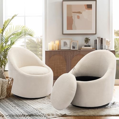 Beige Swivel Accent Chair with Hidden Storage S762