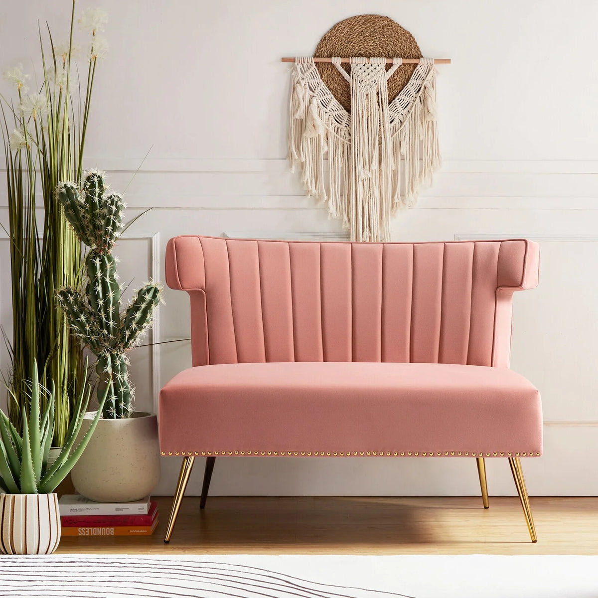46" Velvet Tufted Loveseat with Metal Legs K45529