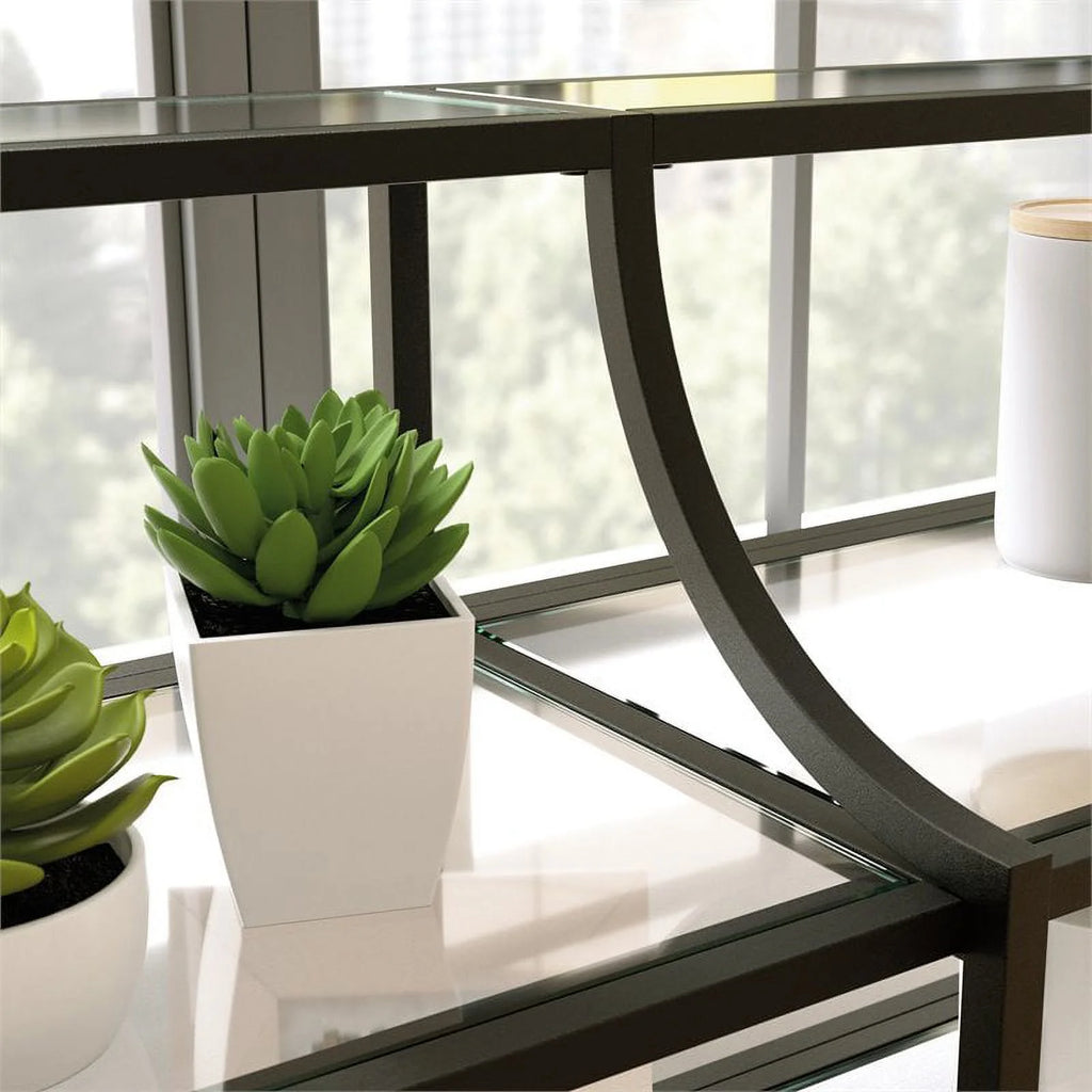 Black 3 Shelf Metal Framed Glass Console Table W456