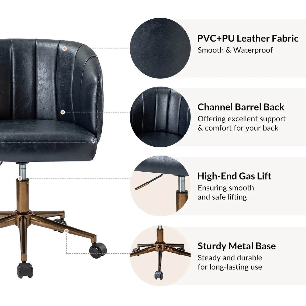 Navy Vegan Leather Ergonomic Office Chair X59292