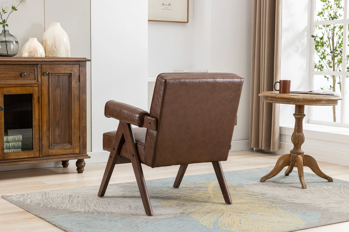Leisure Chair with Solid Wood Armrest and Feet W69899