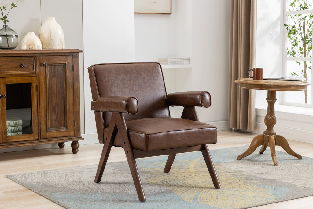 Leisure Chair with Solid Wood Armrest and Feet W69899