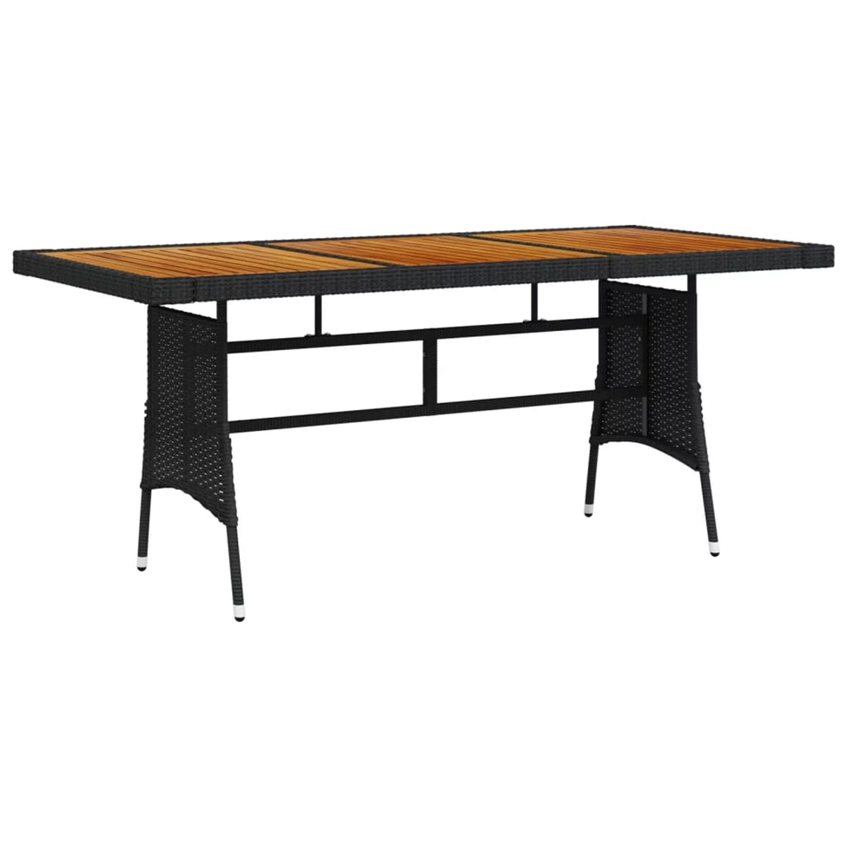 Black Poly Rattan Acacia Wood Tabletop Outdoor Dining Table W87632