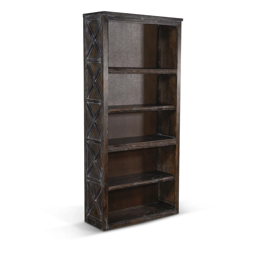 75.5" 5-shelf Farmhouse Wood Bookcase in Dark Brown I38230