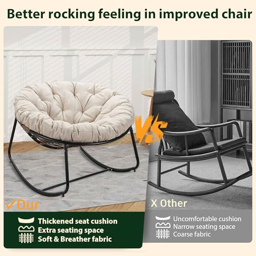 Oversized Wicker Rocking Chair with Beige Cushion R571