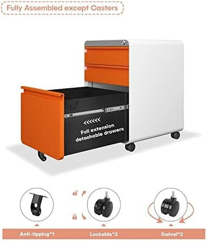 3 Drawer Metal File Cabinet with Lock Wheels Y8693