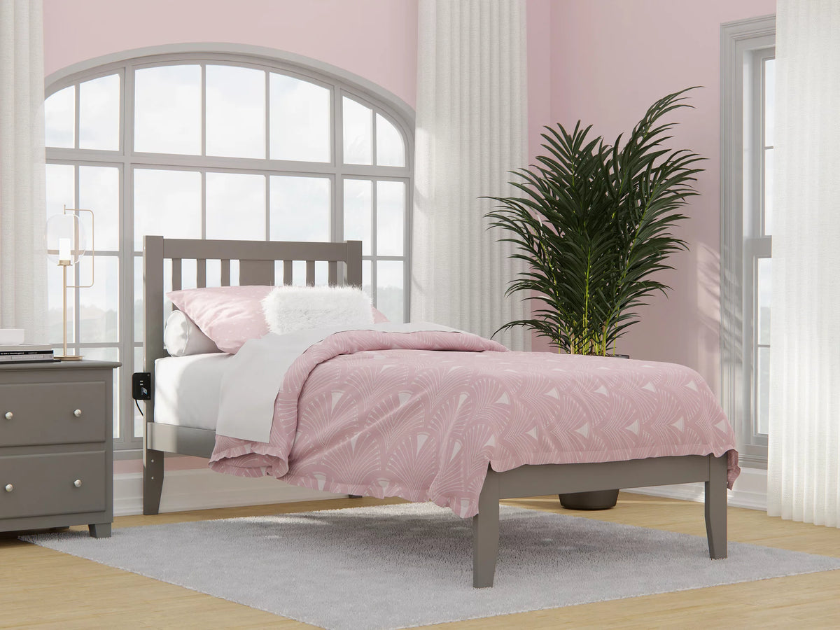 Twin Extra Long Bed with USB Charger in Grey B82463