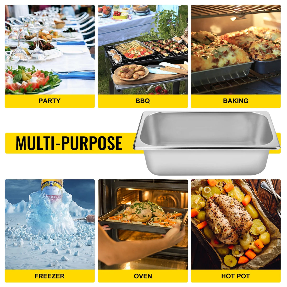 4 Pack 4 Inch Deep Full Size Stainless Steel Hotel Pan with Lid I51357