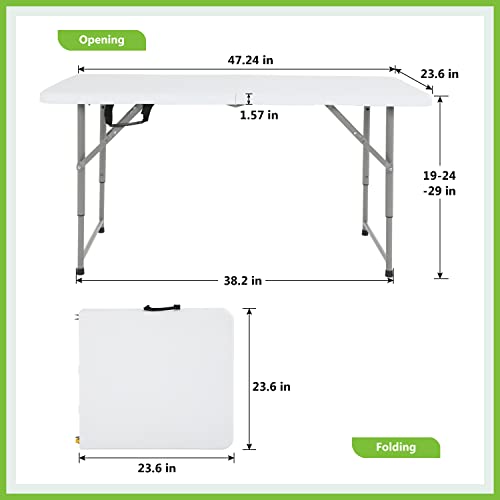 White 6 FT Plastic Folding Table with Carrying Handle W3882