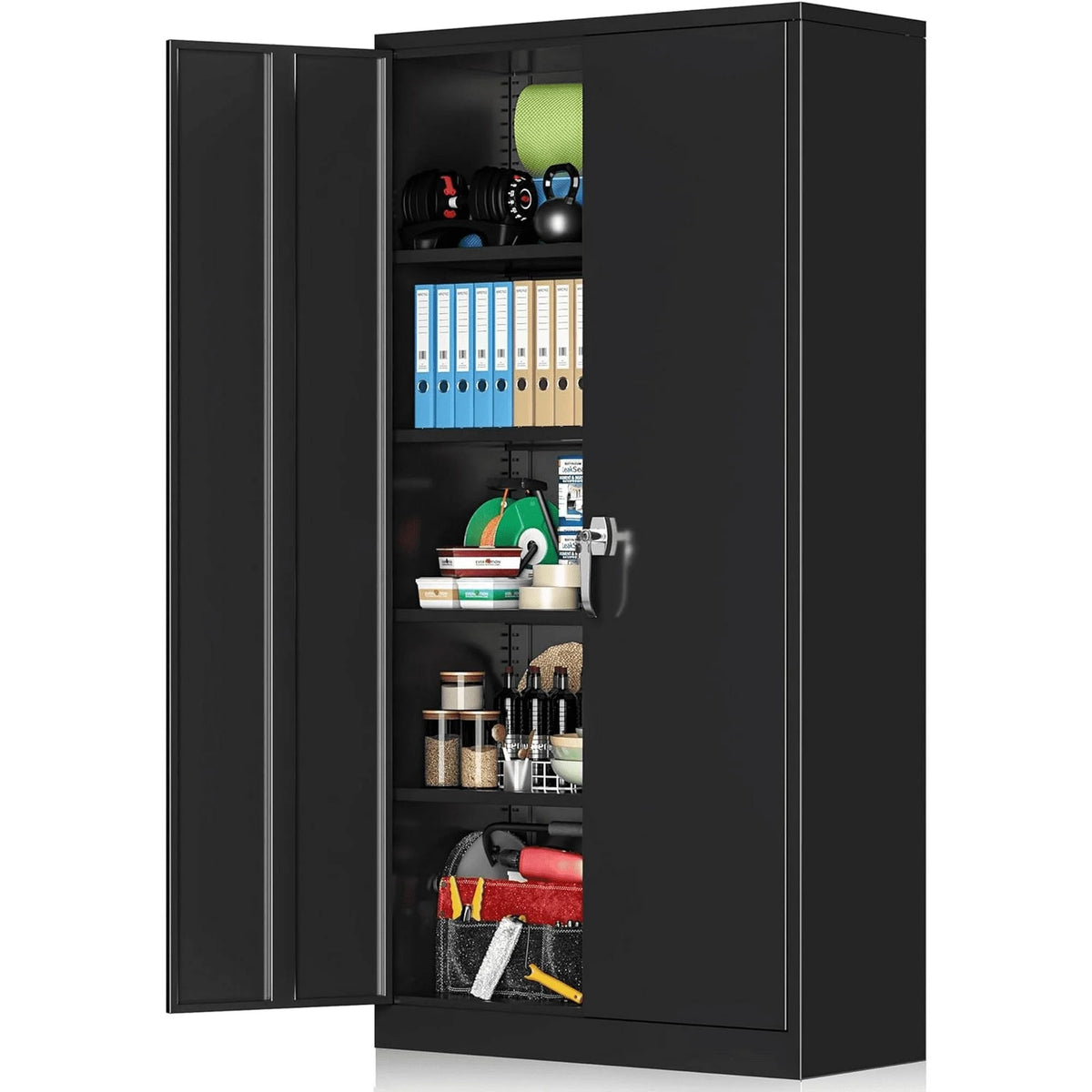 72 inch Black Metal Garage Storage Cabinet with Locking Doors C250088