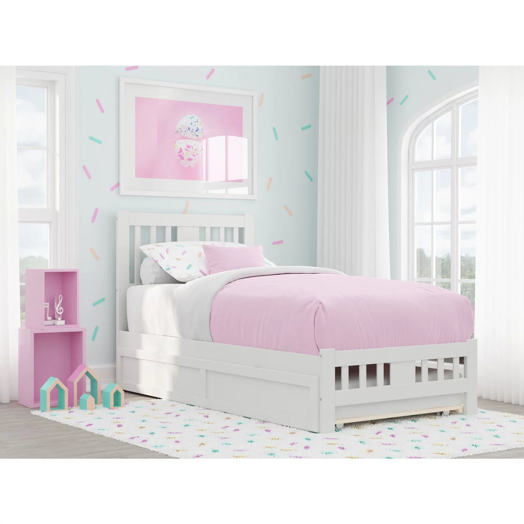 White Wood Twin Bed with Trundle D224360