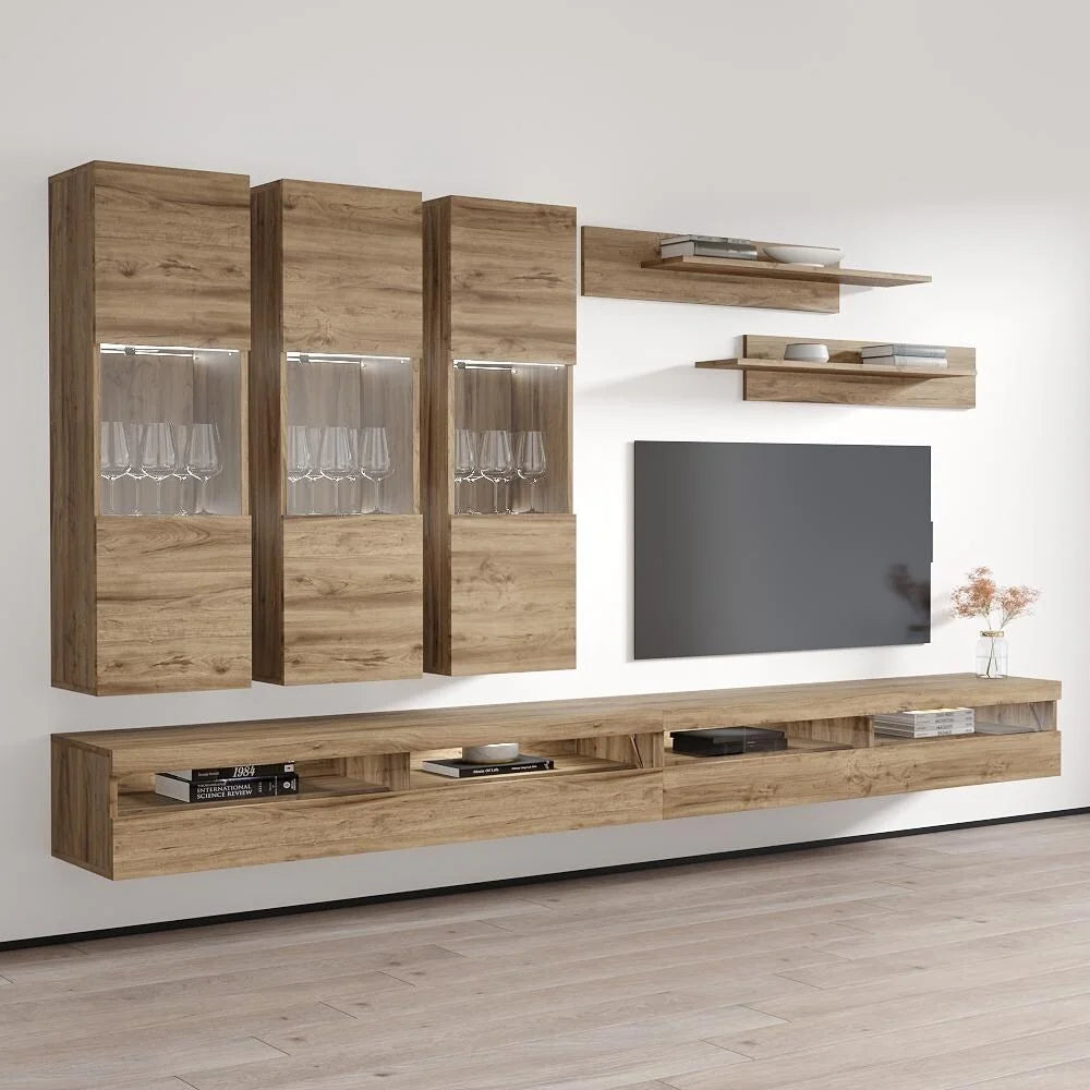 Oak Wall Mounted Floating Entertainment Center M81241