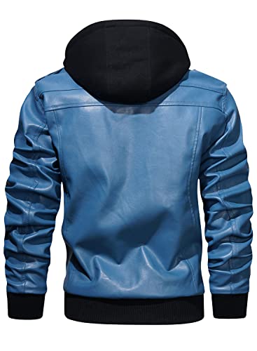 Stand Collar Faux Leather Zip-Up Bomber Jacket with Removable Hood Q502502