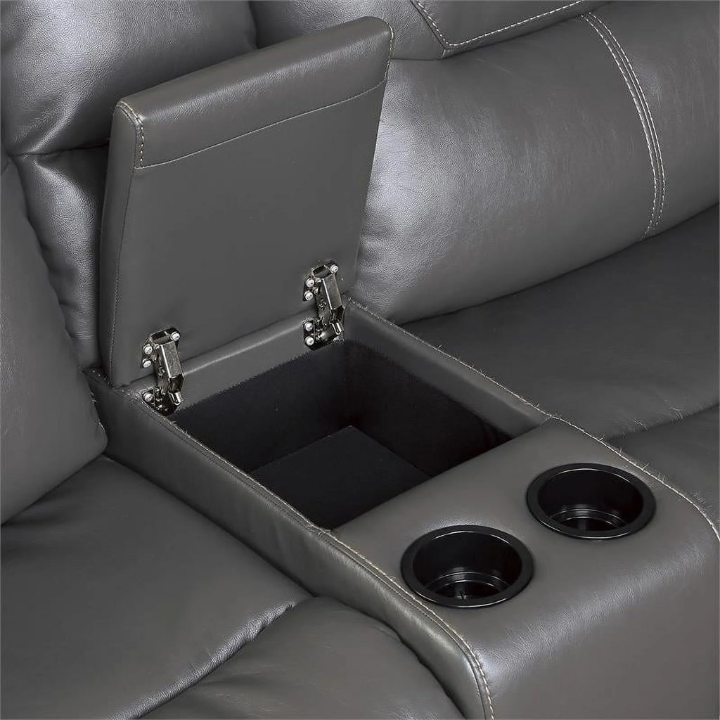 Gray 6 Piece Faux Leather Power Reclining Sectional Q3000