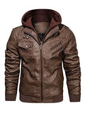 Stand Collar Faux Leather Zip-Up Bomber Jacket with Removable Hood Q502502