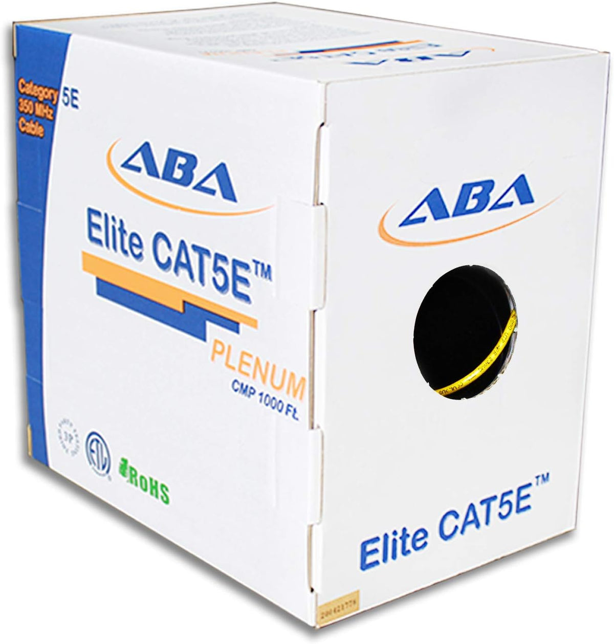 CAT5E Plenum Ethernet Cable 1000ft UTP 24AWG Bare Copper Yellow O349