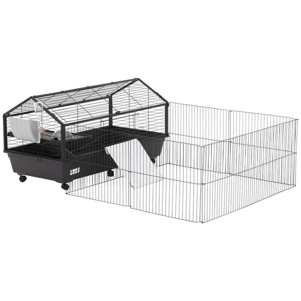 Rolling Metal Small Animal Hutch Cage with Main House and Run Z3155