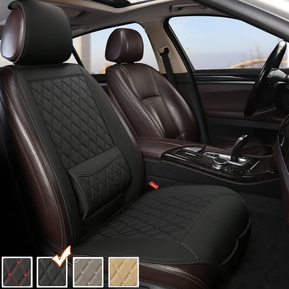 Beige PU Leather Car Seat Covers with Lumbar Support G94434