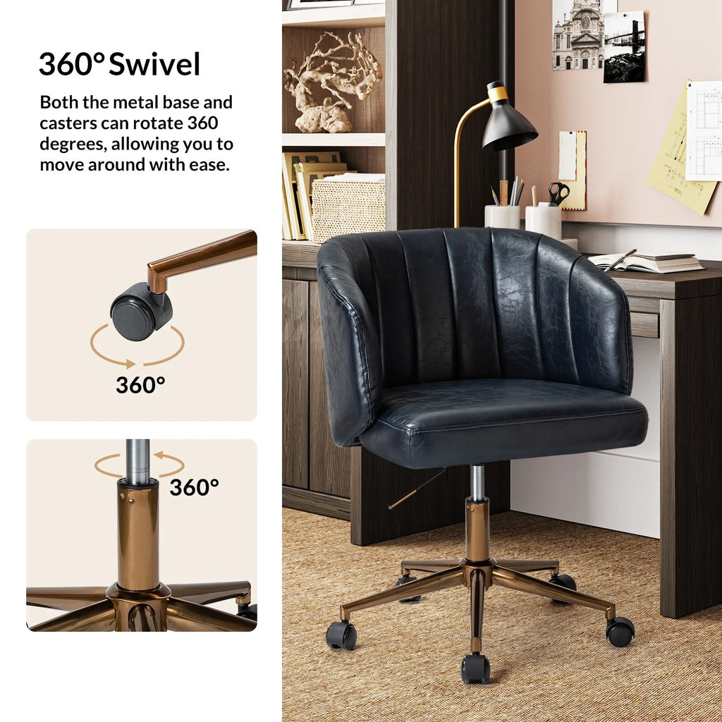 Navy Vegan Leather Ergonomic Office Chair X59292