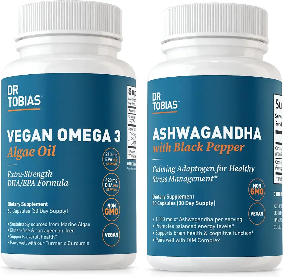 Vegan Omega 3 Algae Oil and Ashwagandha Capsules X171