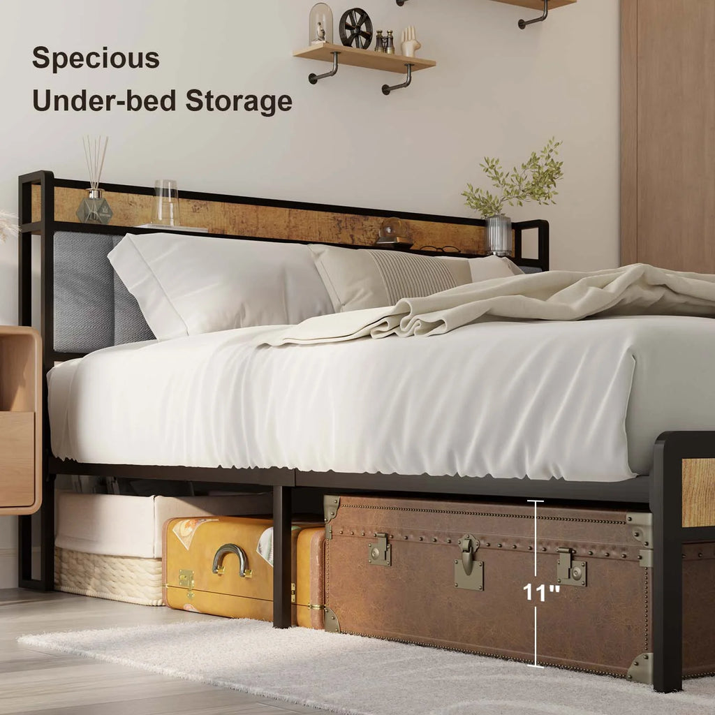 King Bed Frame with Storage Headboard N1593