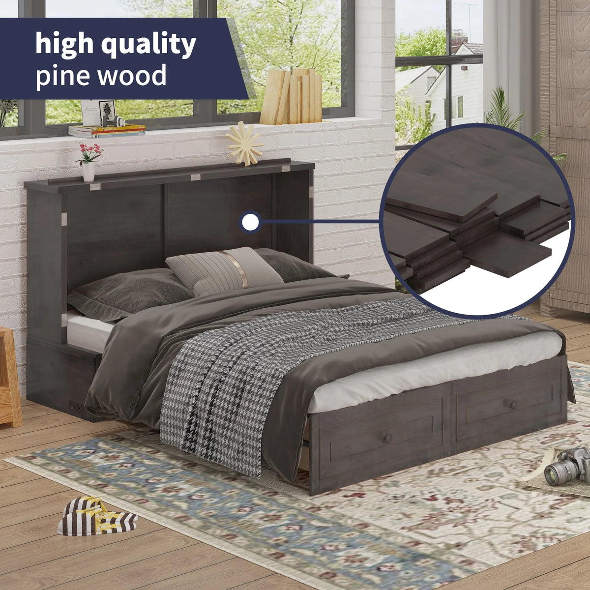Queen Size Murphy Bed Cabinet with Storage Drawer B500361