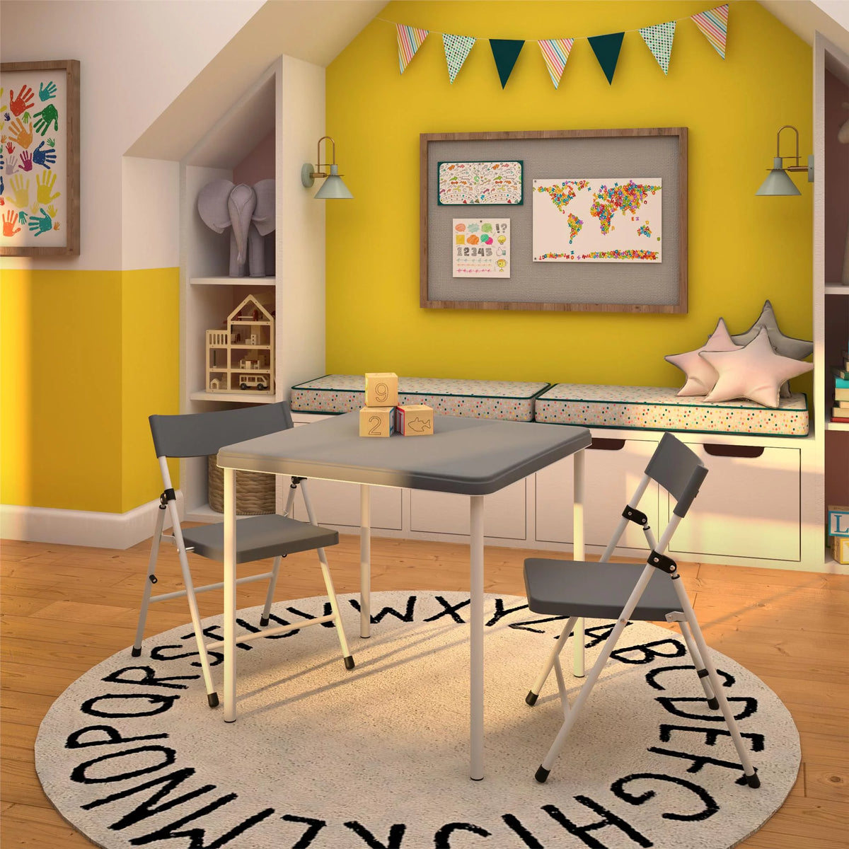 Kid's Activity Set with Folding Chairs, 3-Piece Set, Gray & White S490
