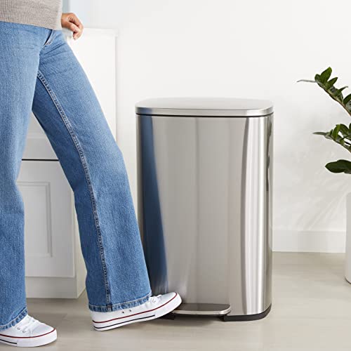 Rectangular Trash Can with Soft-Close Foot Pedal, Brushed Stainless Steel, 30 litre T962266