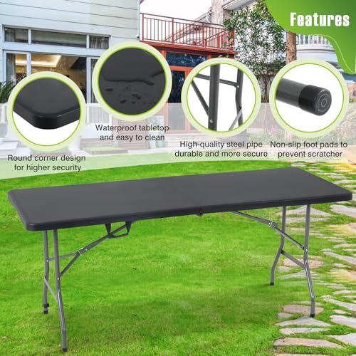 White 6 FT Plastic Folding Table with Carrying Handle W3882