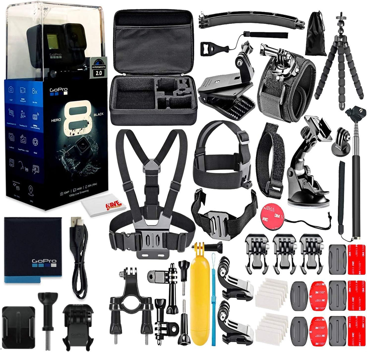 Black Waterproof 4K Action Camera with Accessory Kit B632350