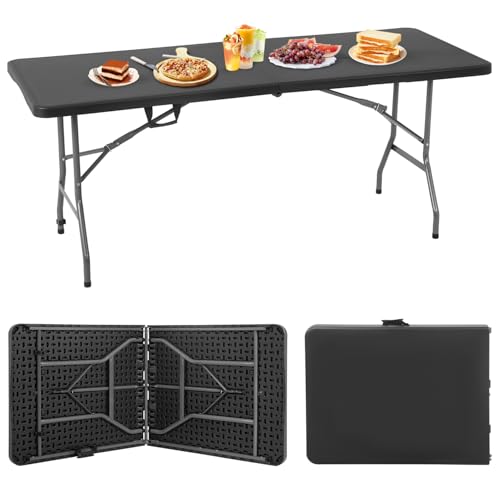 White 6 FT Plastic Folding Table with Carrying Handle W3882