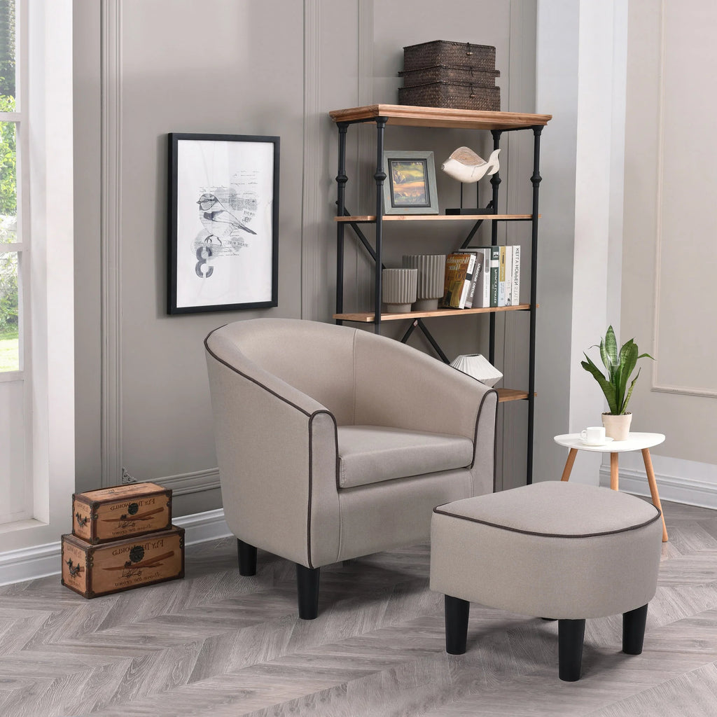 Beige Accent Chair with Ottoman L482949