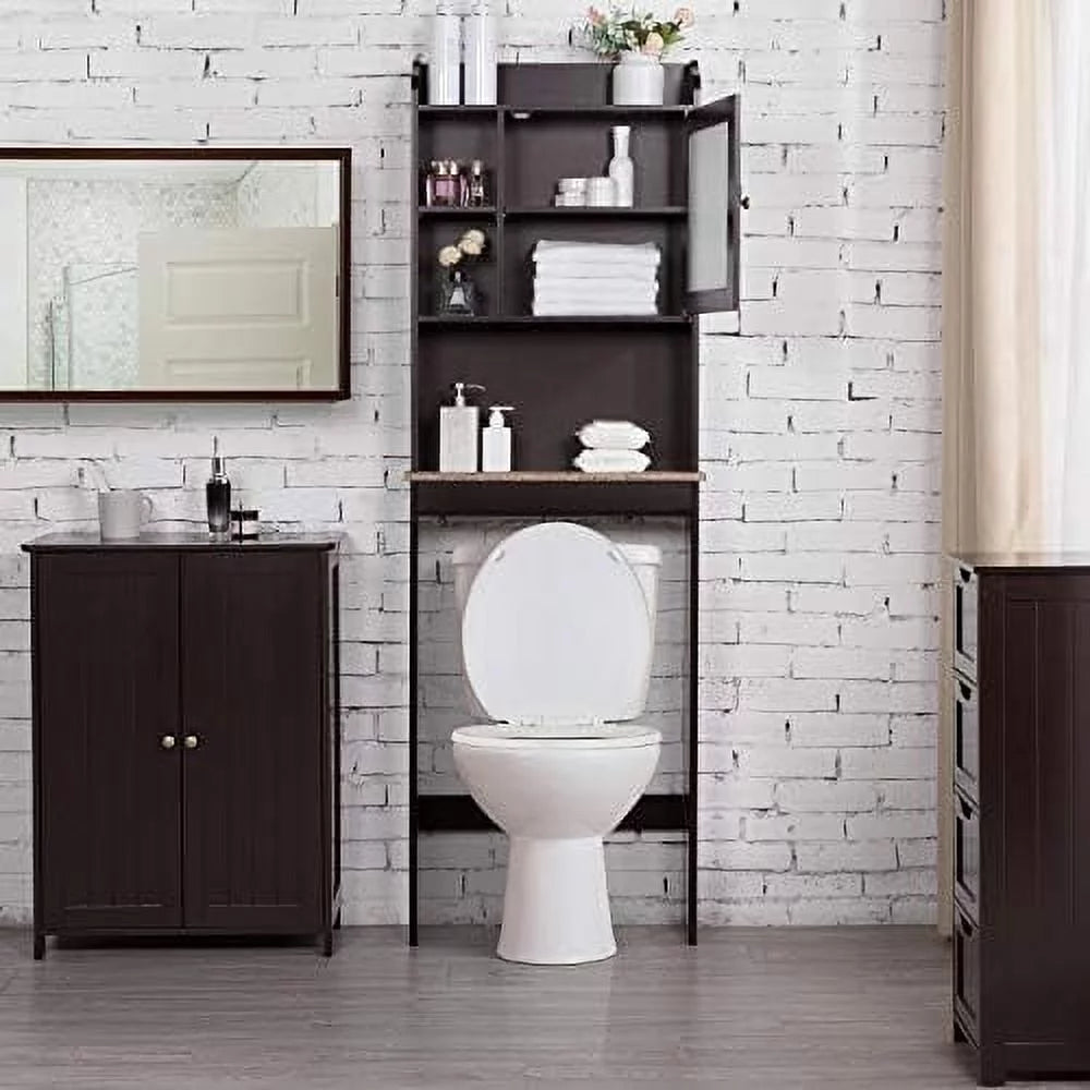 Espresso Over The Toilet Storage Cabinet with Glass Door X82170