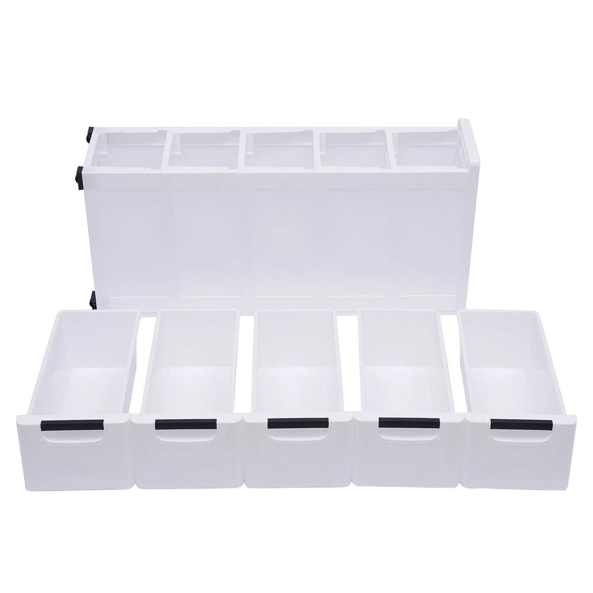 White Narrow Plastic 5 Drawer Dresser with Wheels D941