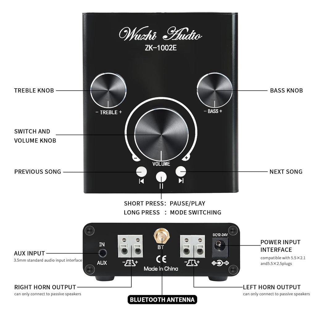 100W+100W Stereo Audio Amplifier with Bluetooth and AUX Inputs E8510