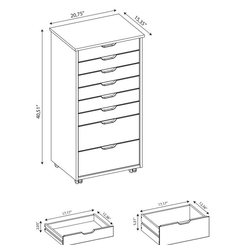 Black 8 Drawer Wood Rolling Storage Cart P932143
