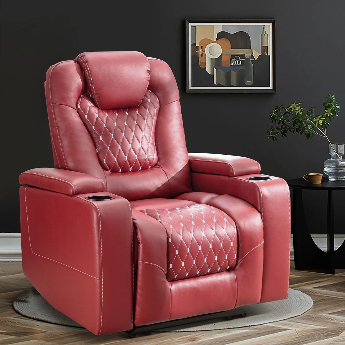 Black PU Leather Reclining Home Theater Seating with USB Ports and Cup Holders K27228