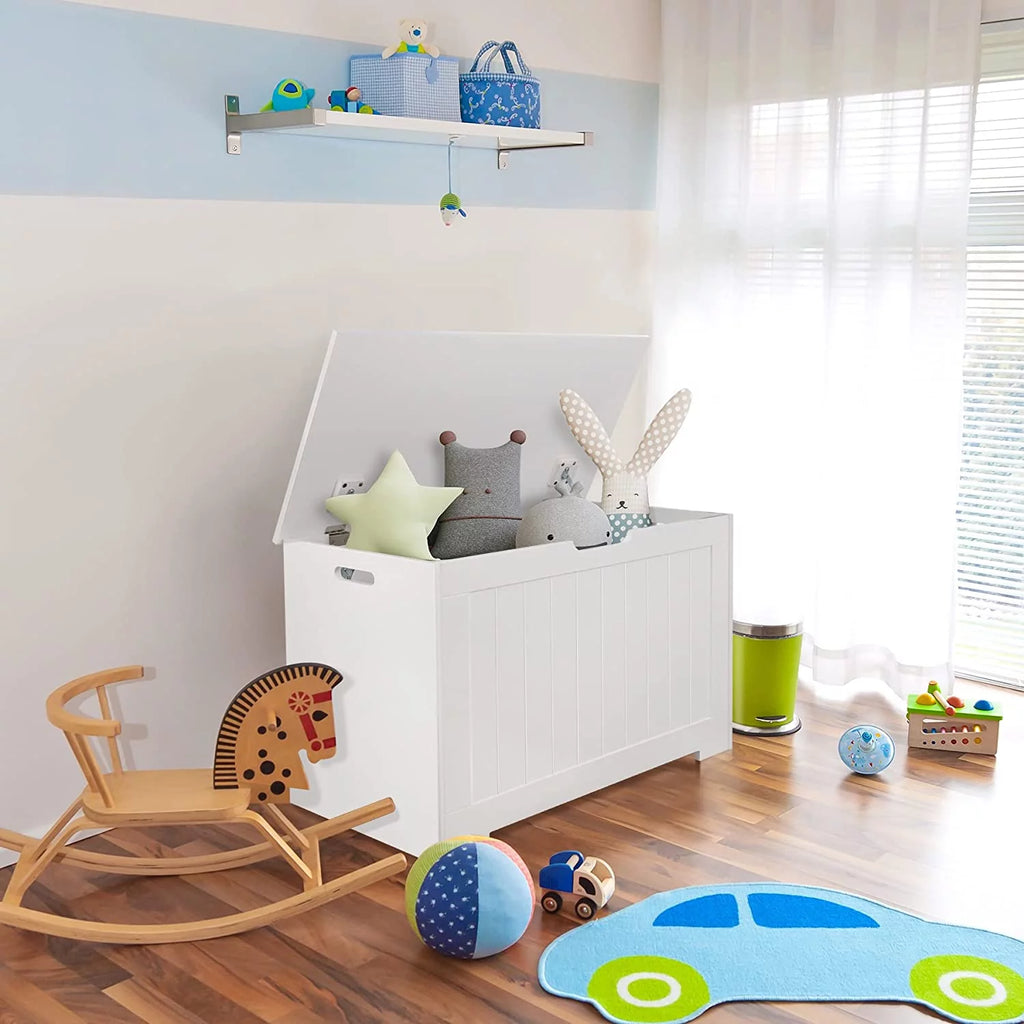 White Wooden Toy Box Storage Chest with Flip-top Lid H295