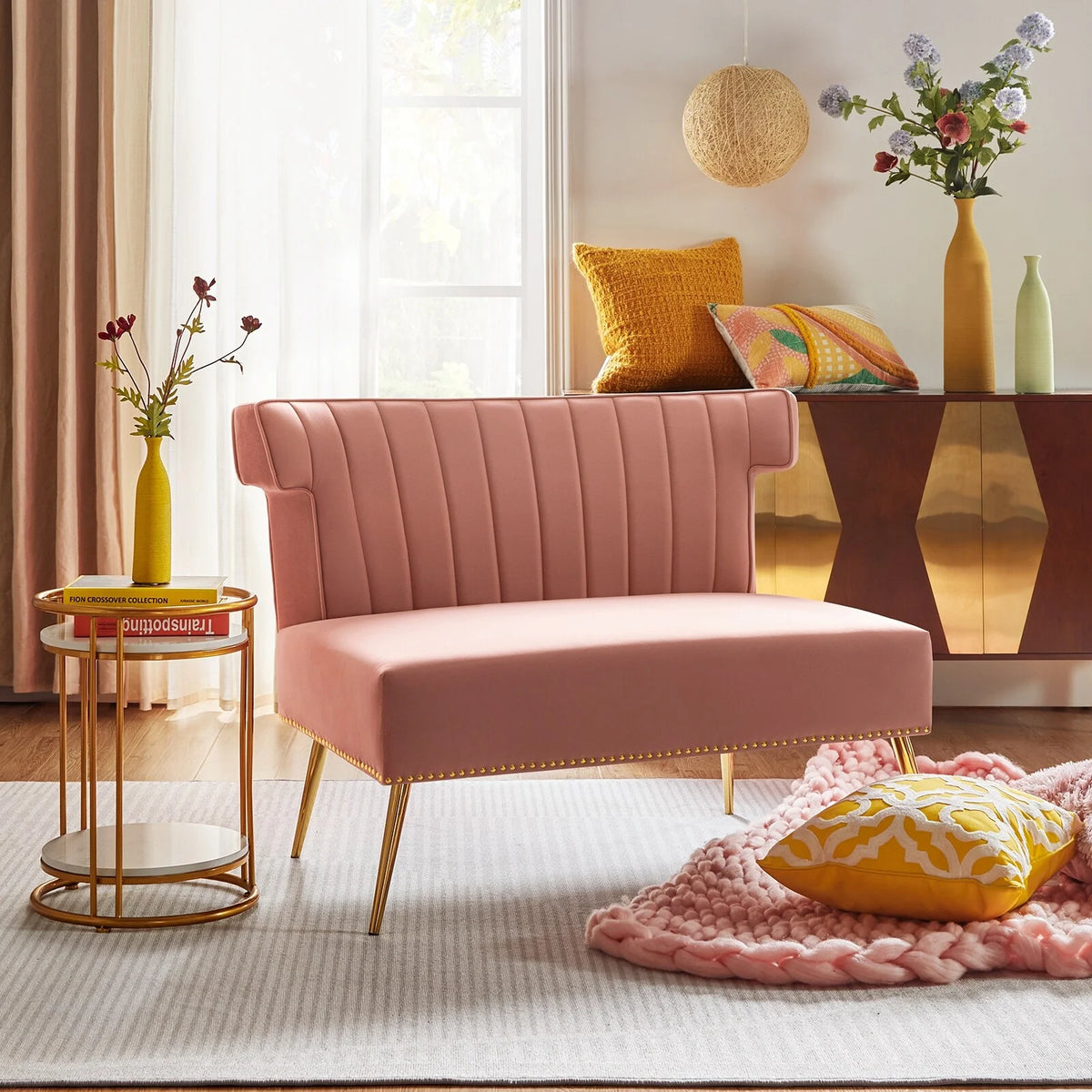 46" Velvet Tufted Loveseat with Metal Legs K45529