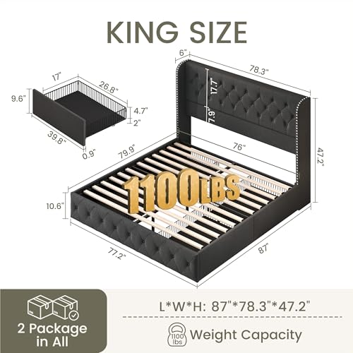 King Size Linen Upholstered Bed Frame with 4 Storage Drawers G846
