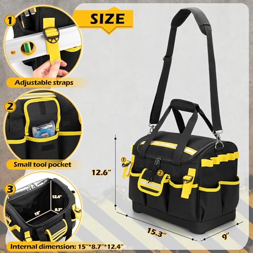 15-Inch Heavy Duty Black Tool Organizer Bag with Hard Base A8885