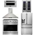 36 Gas Range, Range Hood, Refrigerator, Microwave and Wine Cooler V3491