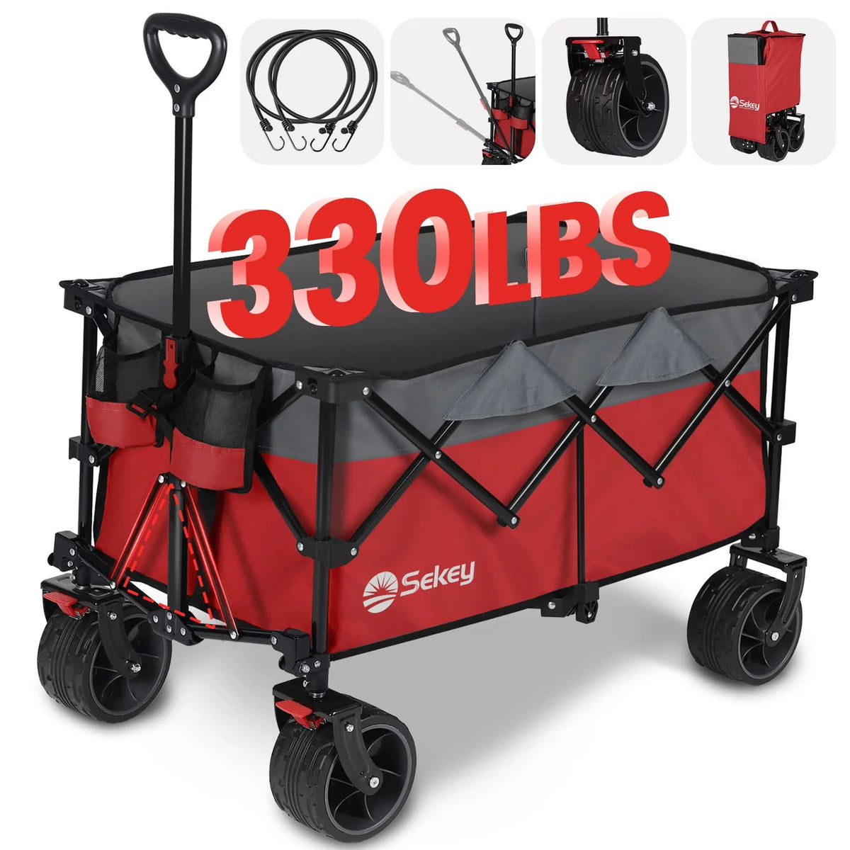 200L Heavy Duty Foldable Wagon with All-Terrain Wheels, Black P454