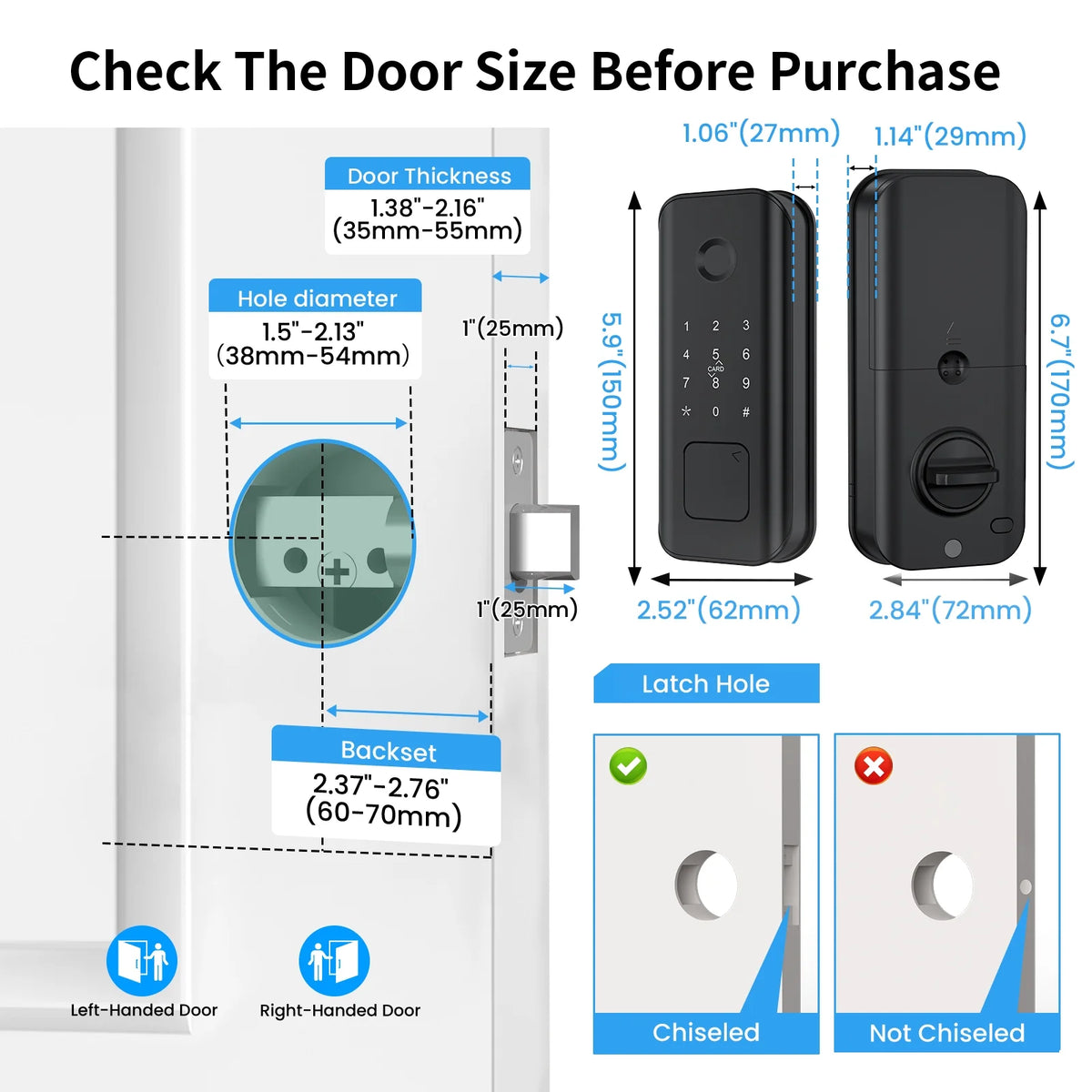 Smart Lock Fingerprint Keyless Entry Wi-Fi Deadbolt Touchscreen Keypad IP65 Waterproof Matte Black A555847