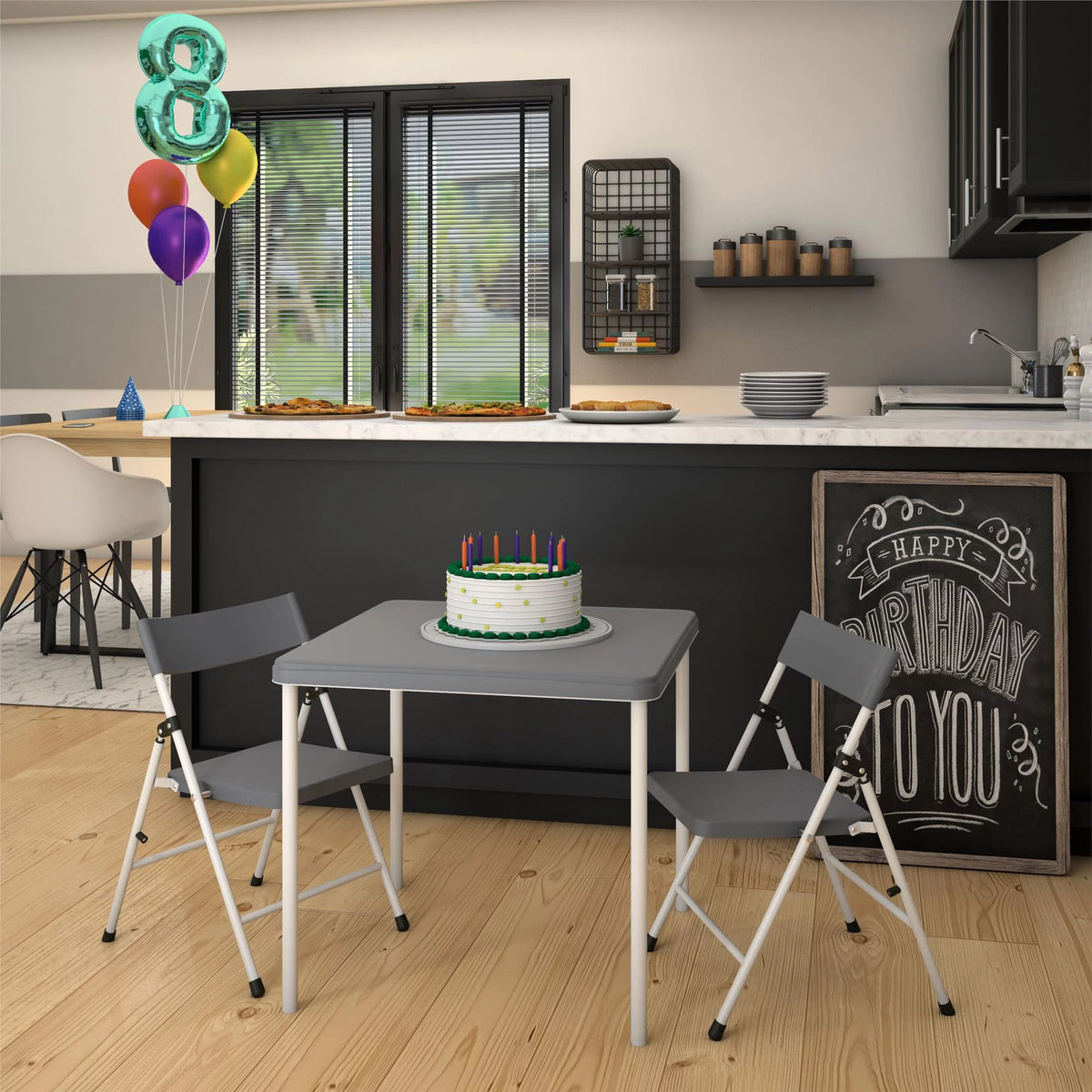 Kid's Activity Set with Folding Chairs, 3-Piece Set, Gray & White S490