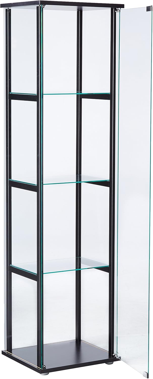4-Shelf Glass Curio Cabinet Black and Clear M528145