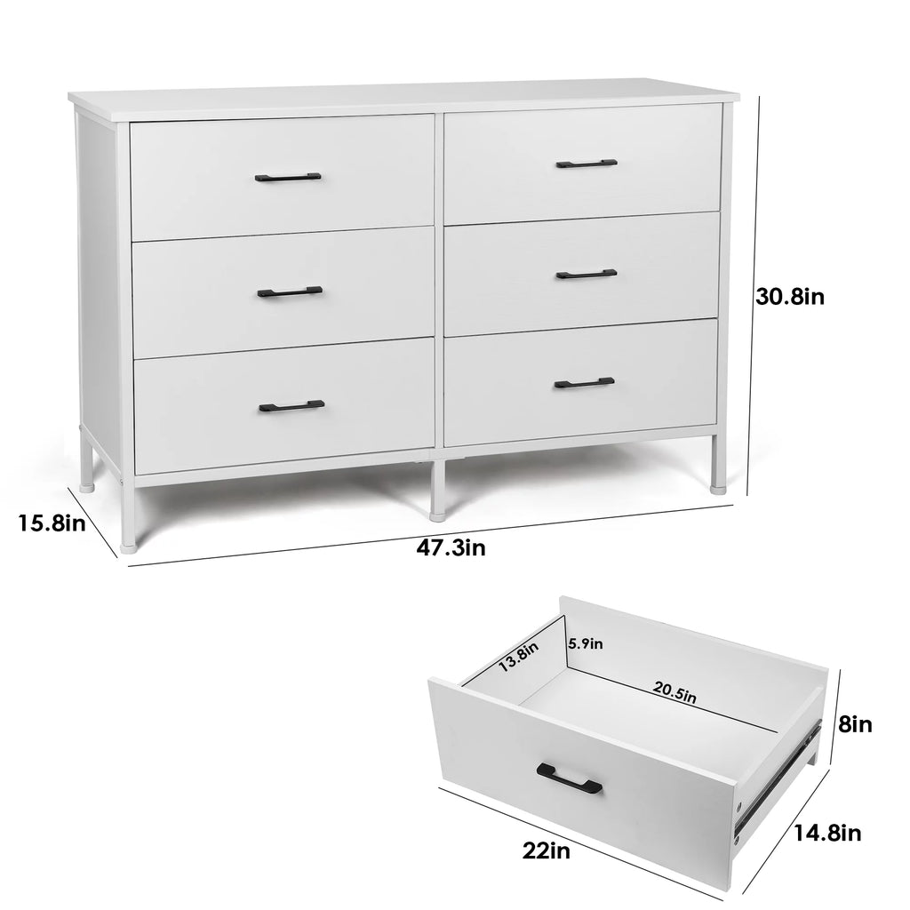 White 6 Drawer Wooden Dresser I366480