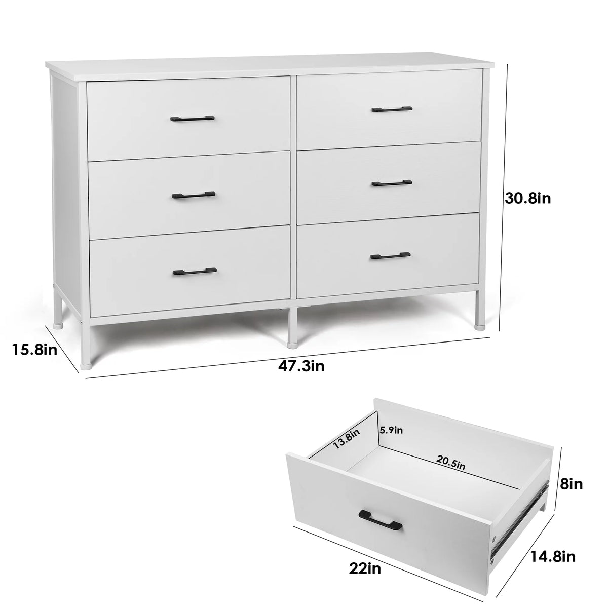 White 6 Drawer Wooden Dresser I366480