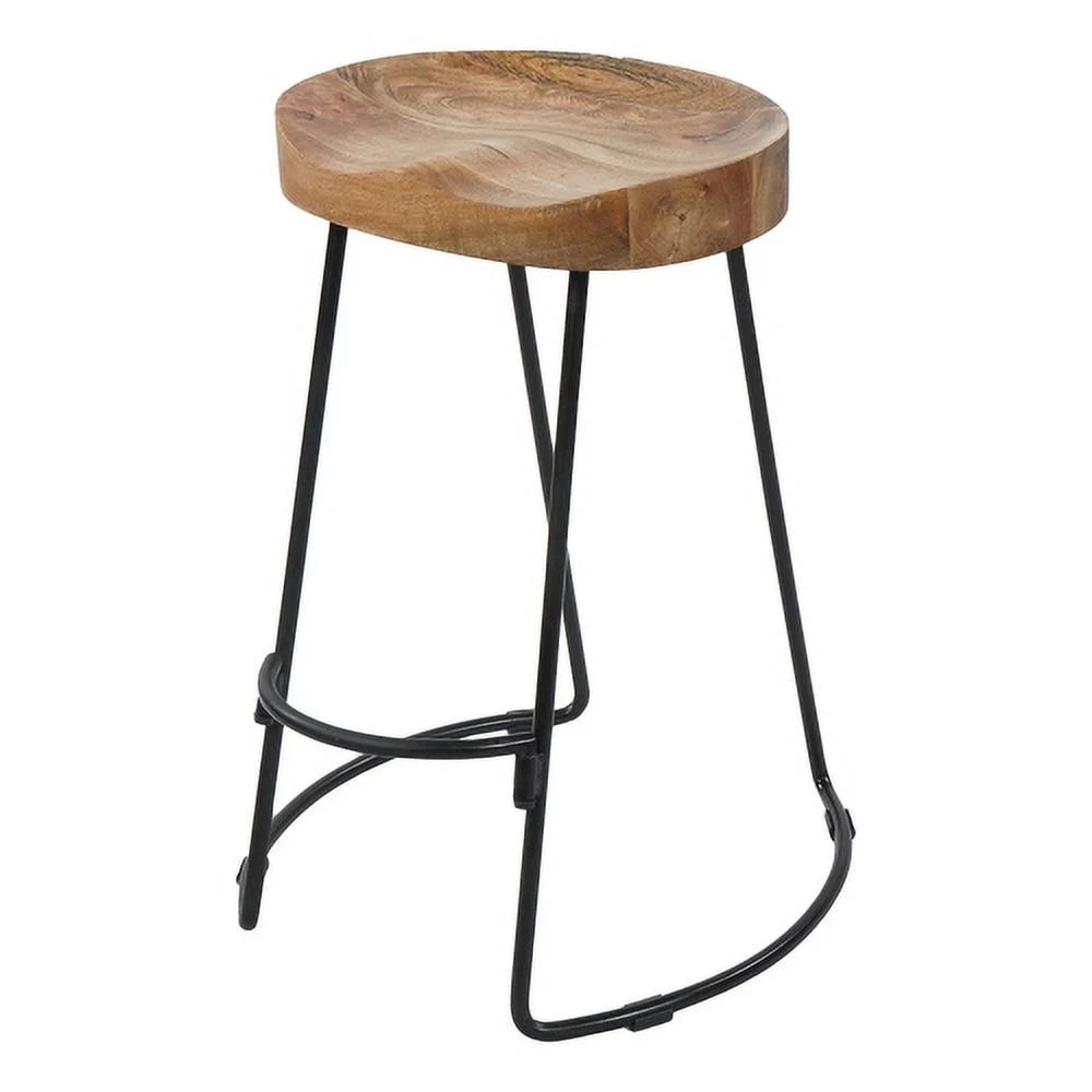 24 Inch Natural Brown Mango Wood Backless Barstool L870