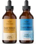 Liquid Drops Kit - Super Immune Mushroom Complex and Lion's Mane Tincture 4 fl oz - Vegan, Non-GMO, Sugar & Alcohol-Free - 2 Pack F8213